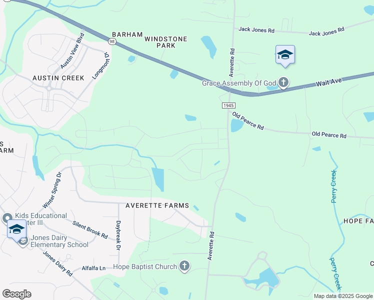 map of restaurants, bars, coffee shops, grocery stores, and more near 1205 Averette Road in Wake Forest