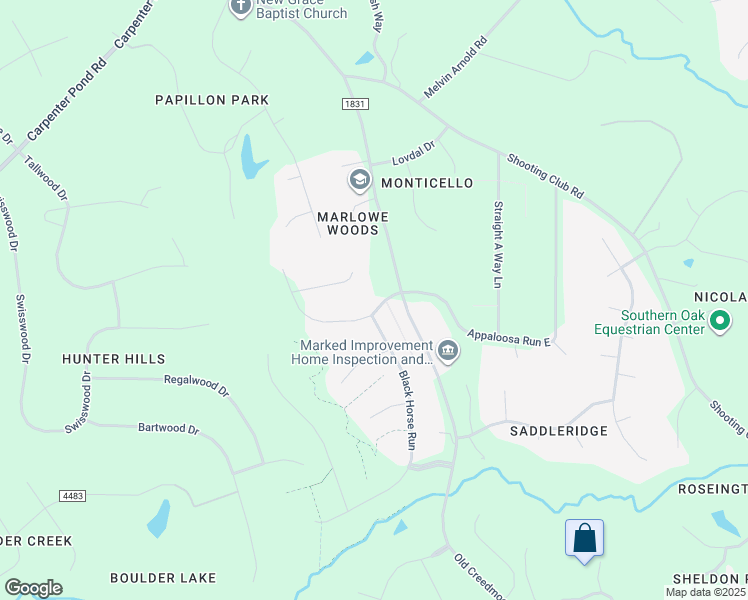 map of restaurants, bars, coffee shops, grocery stores, and more near 11637 Appaloosa Run East in Raleigh