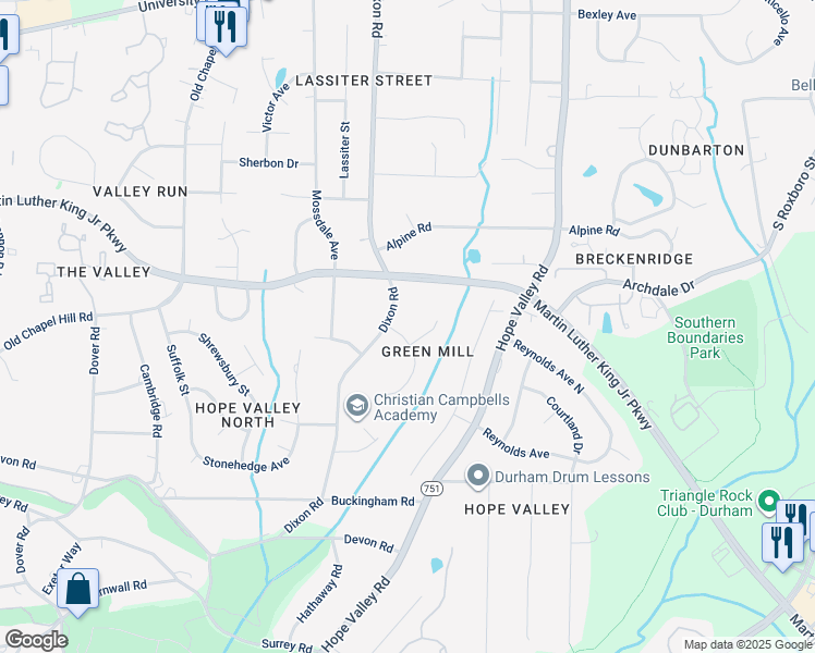 map of restaurants, bars, coffee shops, grocery stores, and more near 9 Logging Trail in Durham