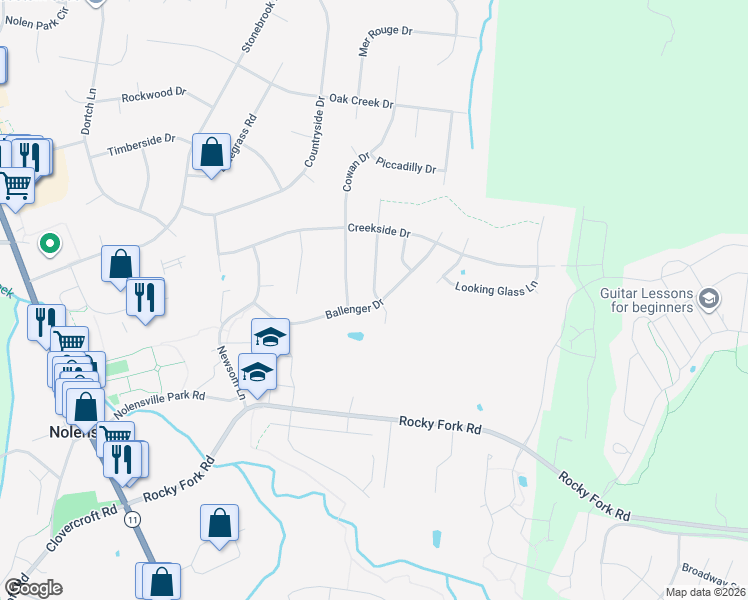 map of restaurants, bars, coffee shops, grocery stores, and more near 904 Inglenook Court in Nolensville