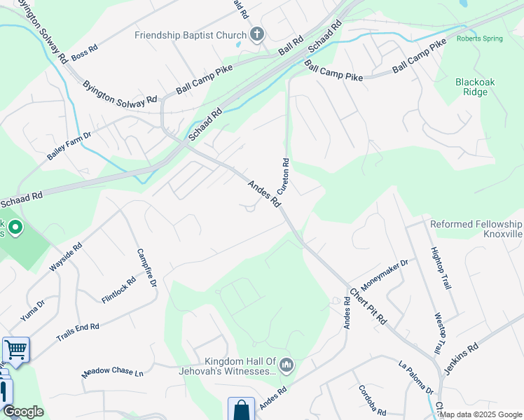 map of restaurants, bars, coffee shops, grocery stores, and more near 8516 Reagan Woods Lane in Knoxville