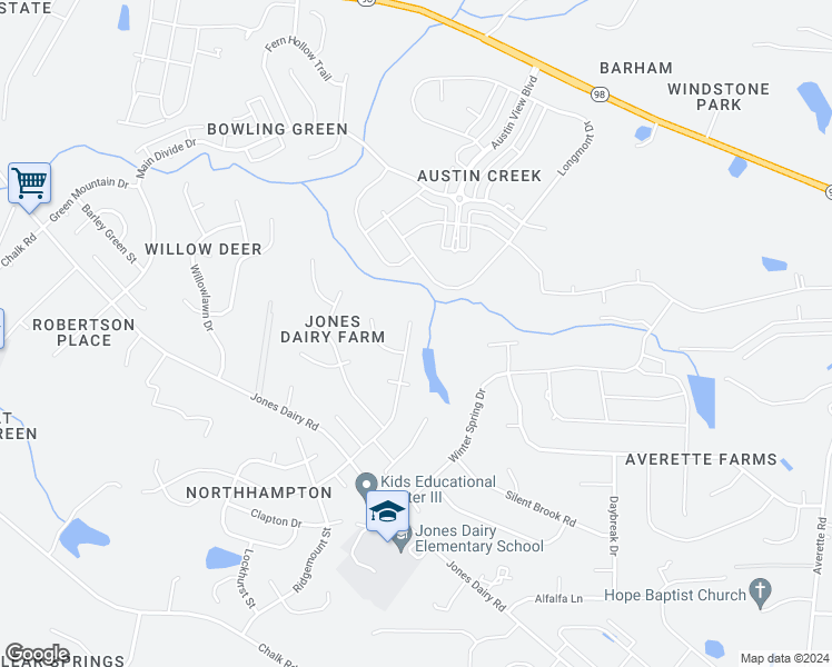 map of restaurants, bars, coffee shops, grocery stores, and more near 6320 Jones Farm Road in Wake Forest
