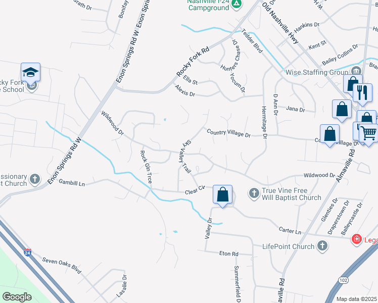 map of restaurants, bars, coffee shops, grocery stores, and more near 536 Wildwood Drive in Smyrna