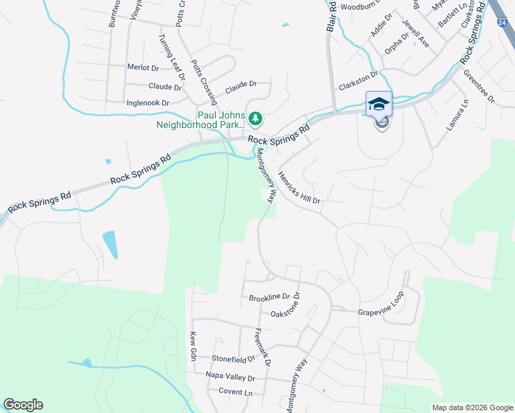 map of restaurants, bars, coffee shops, grocery stores, and more near 3650 Montgomery Road in Smyrna