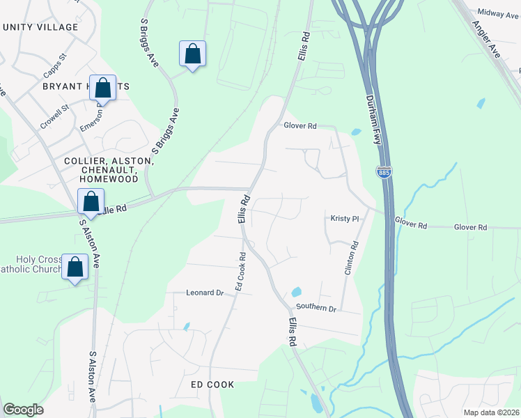 map of restaurants, bars, coffee shops, grocery stores, and more near 1201 Ellis Road in Durham