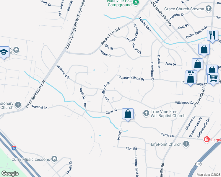 map of restaurants, bars, coffee shops, grocery stores, and more near 534 Wildwood Drive in Smyrna