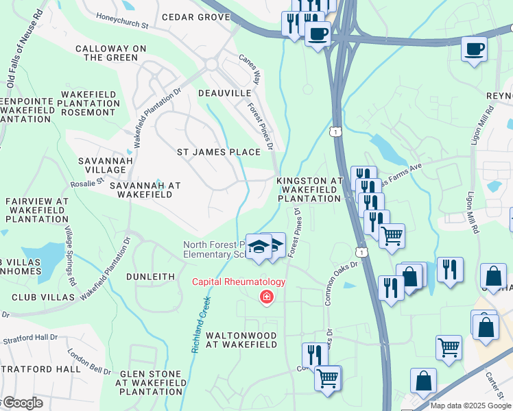 map of restaurants, bars, coffee shops, grocery stores, and more near 3100 Hummer Way in Raleigh