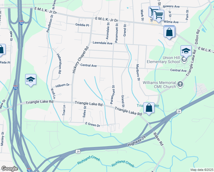 map of restaurants, bars, coffee shops, grocery stores, and more near 2929 Median Court in High Point