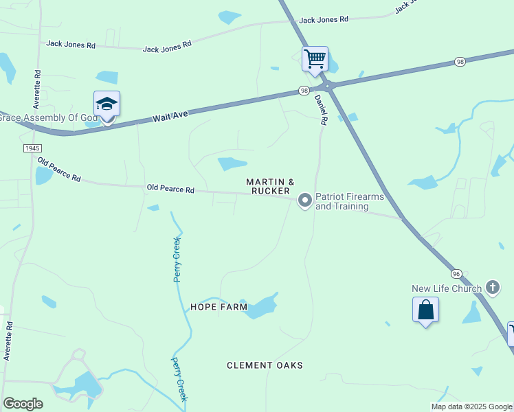 map of restaurants, bars, coffee shops, grocery stores, and more near 5612 Old Pearce Road in Wake Forest