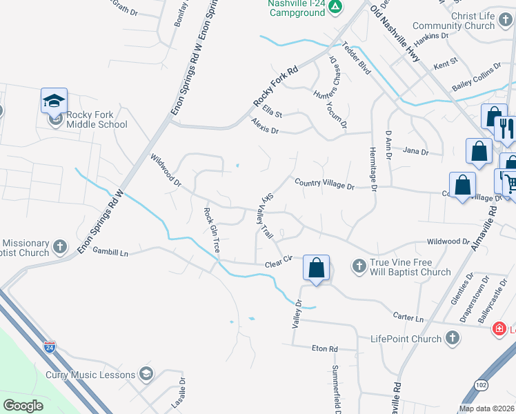 map of restaurants, bars, coffee shops, grocery stores, and more near 1001 Sky Valley Trail in Smyrna