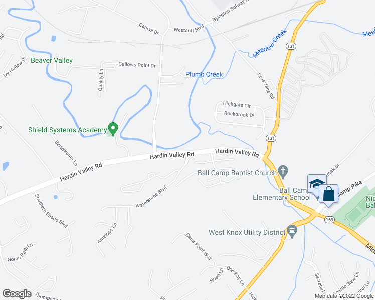 map of restaurants, bars, coffee shops, grocery stores, and more near 10100 Hardin Valley Road in Knoxville