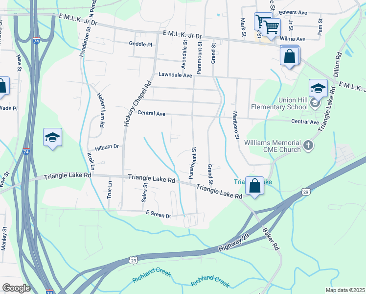 map of restaurants, bars, coffee shops, grocery stores, and more near 2929 Median Court in High Point