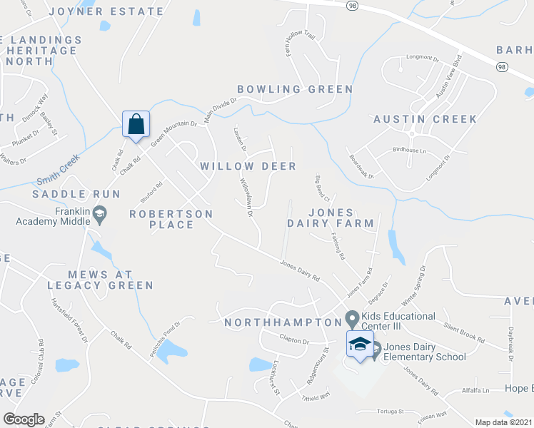map of restaurants, bars, coffee shops, grocery stores, and more near 6508 Austin Creek Drive in Wake Forest