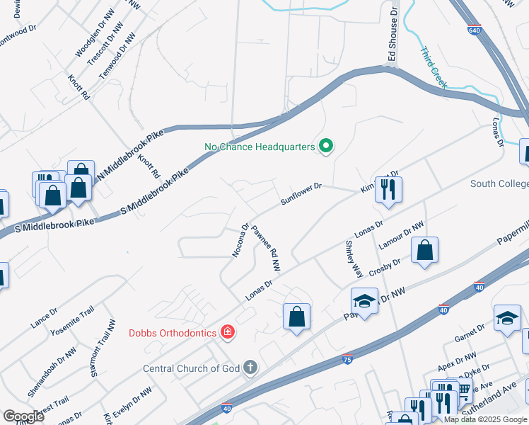 map of restaurants, bars, coffee shops, grocery stores, and more near in Knoxville