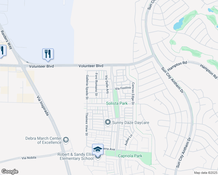 map of restaurants, bars, coffee shops, grocery stores, and more near 1926 Via Delle Arti in Henderson