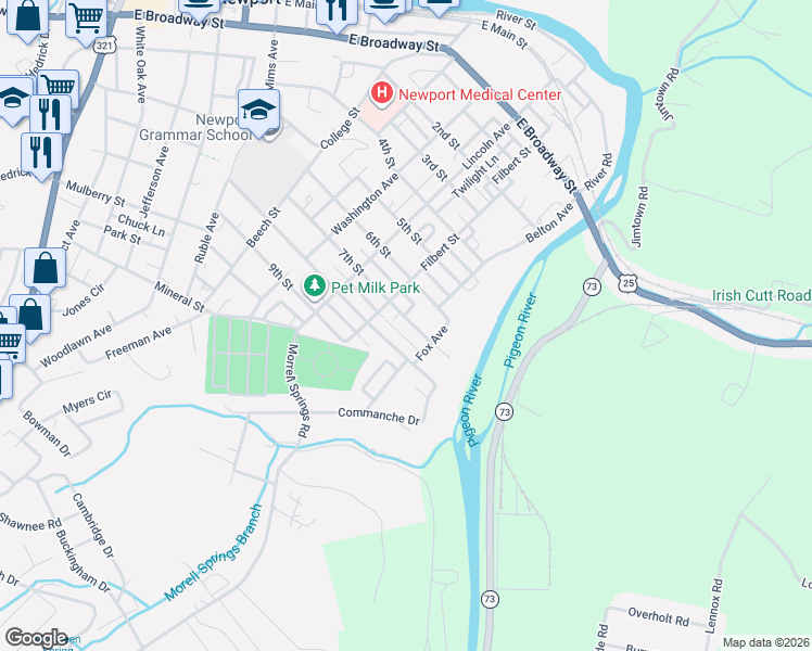 map of restaurants, bars, coffee shops, grocery stores, and more near 649 Domino Street in Newport