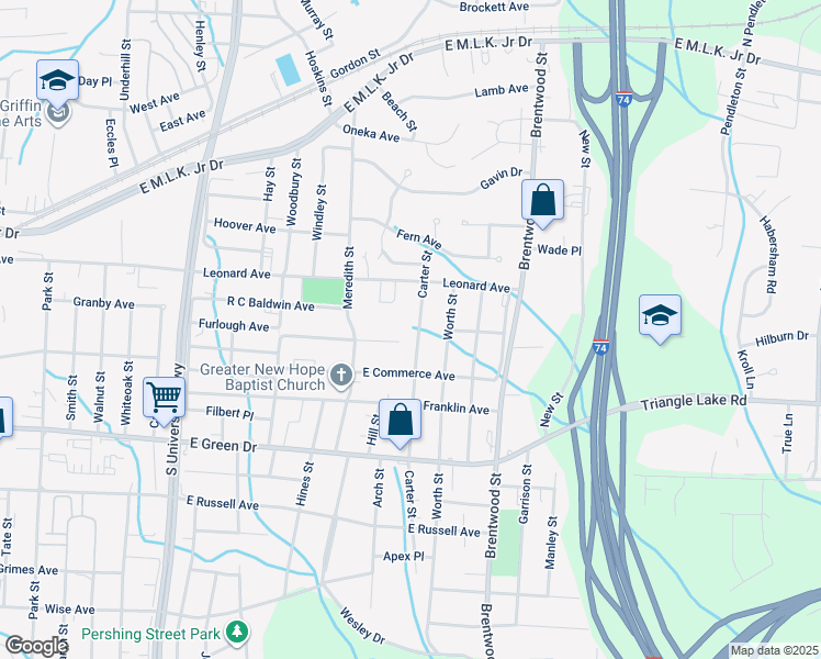 map of restaurants, bars, coffee shops, grocery stores, and more near 900 Carter Street in High Point
