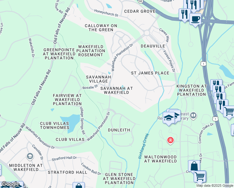 map of restaurants, bars, coffee shops, grocery stores, and more near 2700 Charleston Oaks Drive in Raleigh