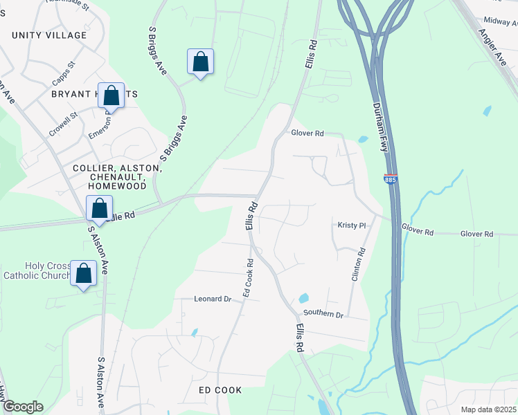 map of restaurants, bars, coffee shops, grocery stores, and more near 1110 Ellis Road in Durham