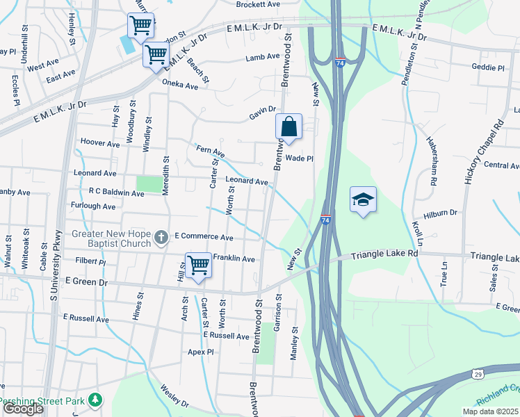 map of restaurants, bars, coffee shops, grocery stores, and more near 816 Brentwood Terrace in High Point