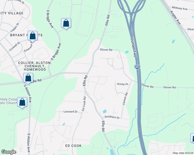 map of restaurants, bars, coffee shops, grocery stores, and more near 702 May Road in Durham