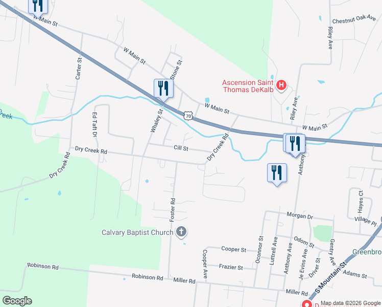 map of restaurants, bars, coffee shops, grocery stores, and more near 628 Cill Street in Smithville