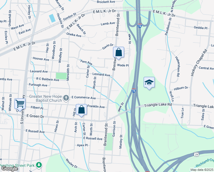 map of restaurants, bars, coffee shops, grocery stores, and more near 816 Brentwood Terrace in High Point