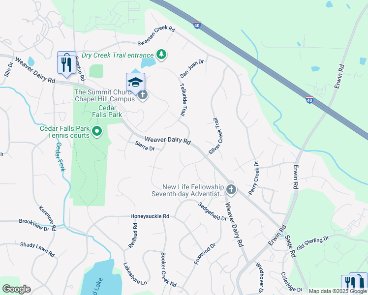 map of restaurants, bars, coffee shops, grocery stores, and more near 112 Millbrae Lane in Chapel Hill