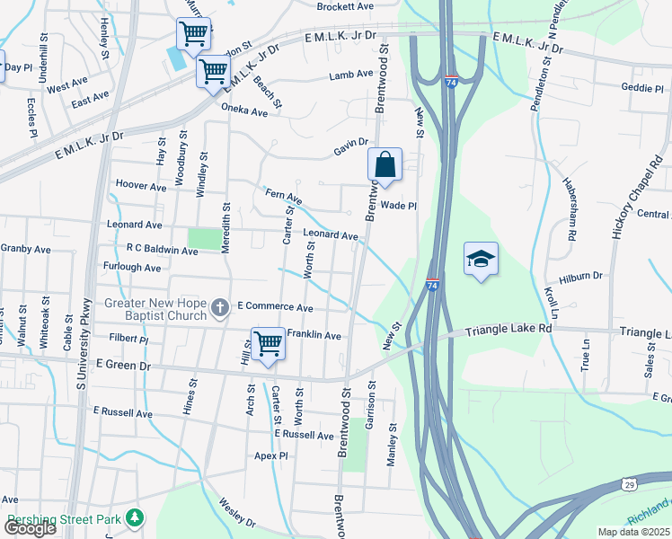 map of restaurants, bars, coffee shops, grocery stores, and more near 817 Winslow Street in High Point