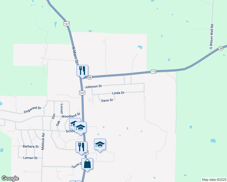 map of restaurants, bars, coffee shops, grocery stores, and more near 425 Johnson Street in Cave City