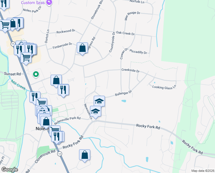 map of restaurants, bars, coffee shops, grocery stores, and more near 504 Cedar Brook Lane in Nolensville