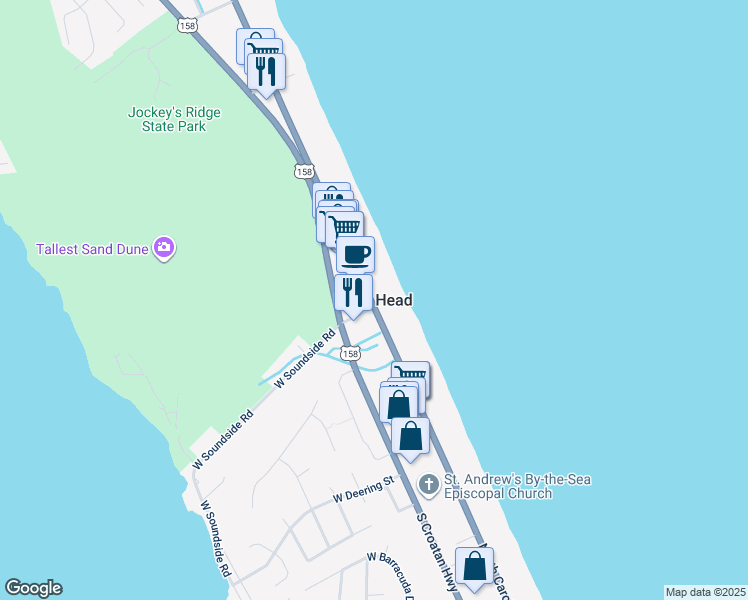 map of restaurants, bars, coffee shops, grocery stores, and more near in Nags Head