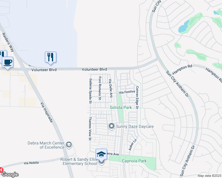 map of restaurants, bars, coffee shops, grocery stores, and more near Via Delle Arti in Henderson