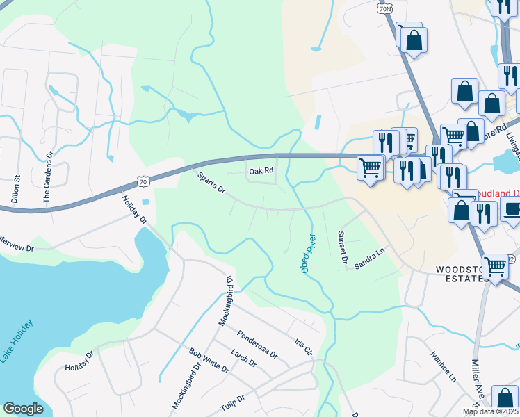 map of restaurants, bars, coffee shops, grocery stores, and more near 952 Sparta Drive in Crossville
