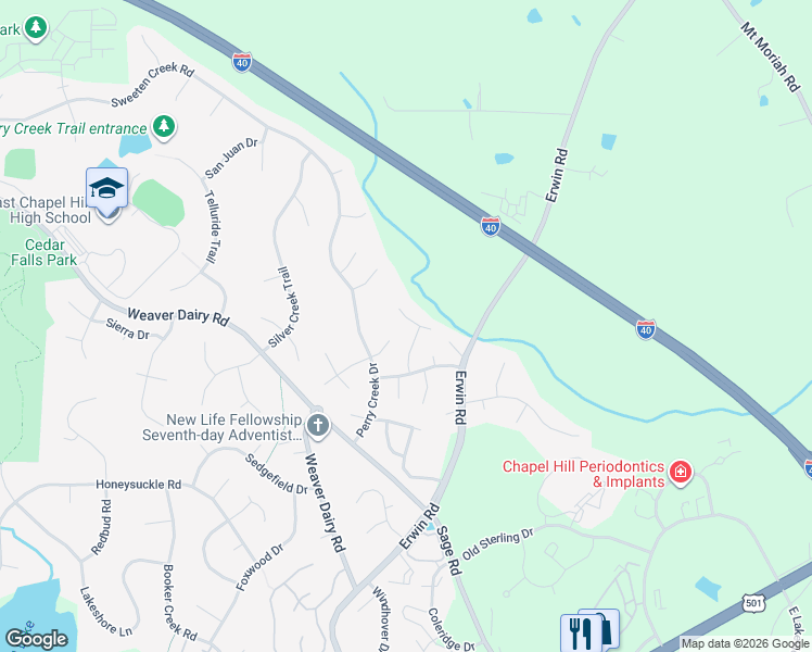 map of restaurants, bars, coffee shops, grocery stores, and more near 200 Bonsail Place in Chapel Hill