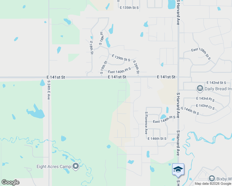 map of restaurants, bars, coffee shops, grocery stores, and more near East 141st Street in Bixby
