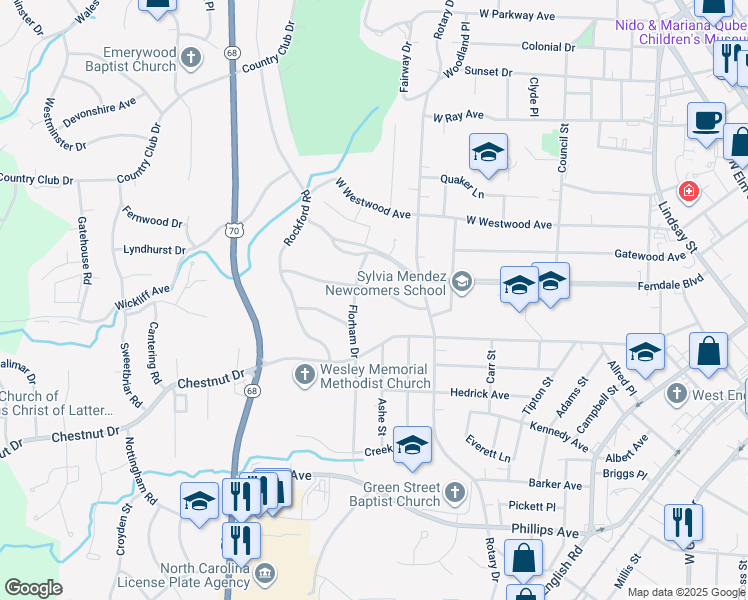 map of restaurants, bars, coffee shops, grocery stores, and more near 823 Arbordale Avenue in High Point