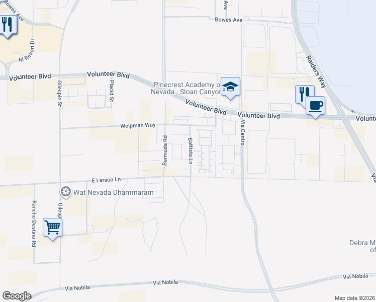map of restaurants, bars, coffee shops, grocery stores, and more near 12763 Battista Lane in Henderson