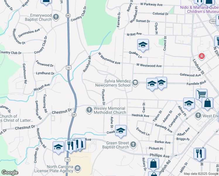 map of restaurants, bars, coffee shops, grocery stores, and more near 823 Arbordale Avenue in High Point