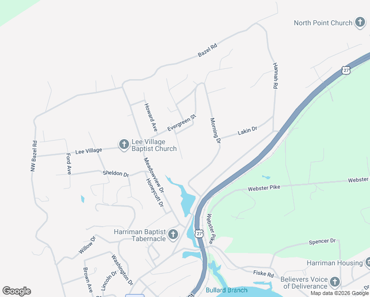 map of restaurants, bars, coffee shops, grocery stores, and more near 215 McCarroll Avenue in Harriman