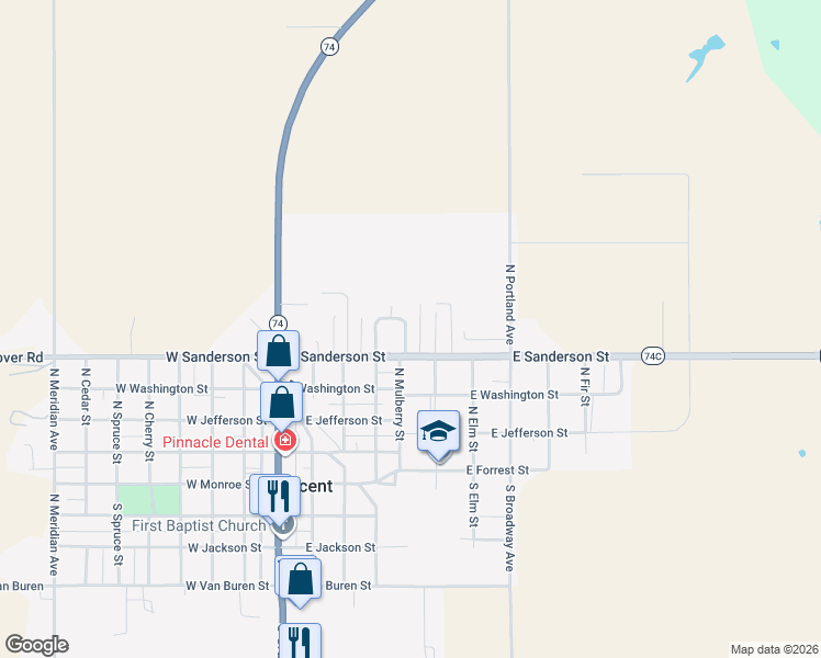 map of restaurants, bars, coffee shops, grocery stores, and more near 518 Bell Street in Crescent