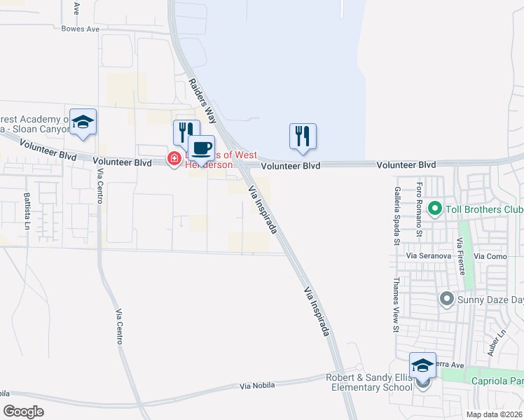 map of restaurants, bars, coffee shops, grocery stores, and more near 2 Volunteer Boulevard in Henderson