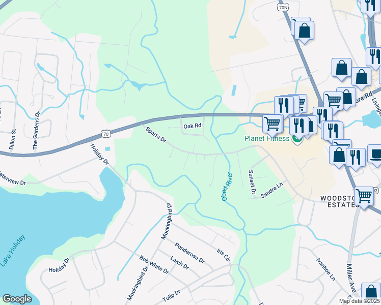 map of restaurants, bars, coffee shops, grocery stores, and more near 952 Sparta Drive in Crossville