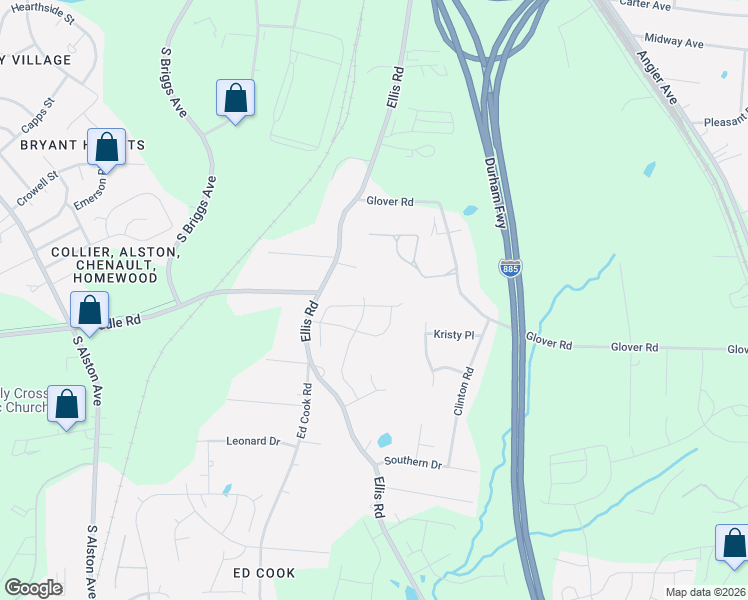 map of restaurants, bars, coffee shops, grocery stores, and more near 722 May Road in Durham