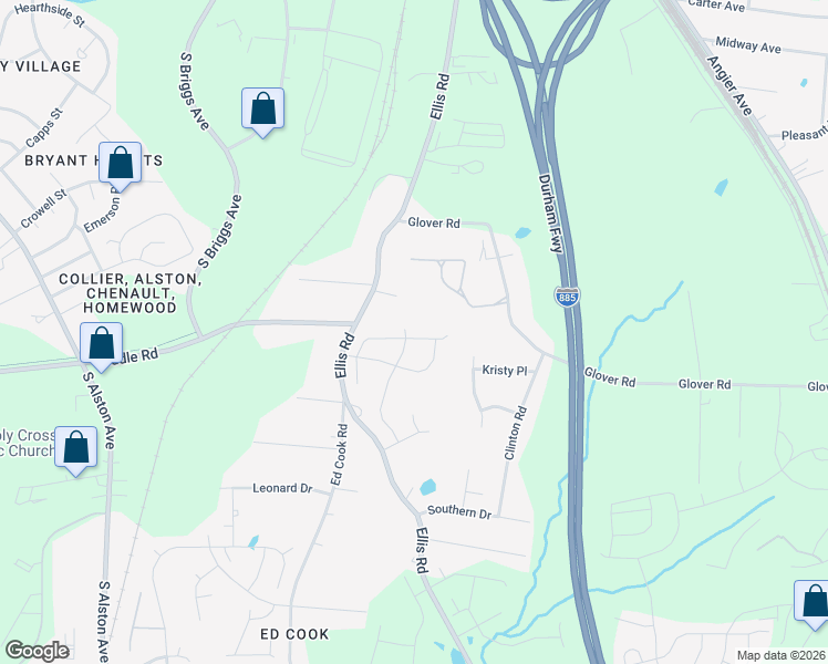 map of restaurants, bars, coffee shops, grocery stores, and more near 722 May Road in Durham