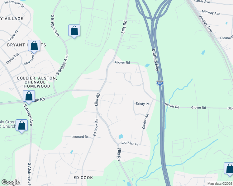 map of restaurants, bars, coffee shops, grocery stores, and more near 722 May Road in Durham