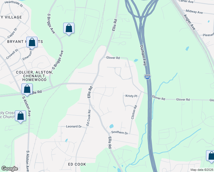 map of restaurants, bars, coffee shops, grocery stores, and more near 722 May Road in Durham