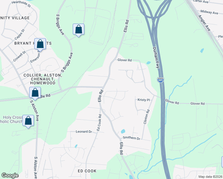 map of restaurants, bars, coffee shops, grocery stores, and more near 702 May Road in Durham