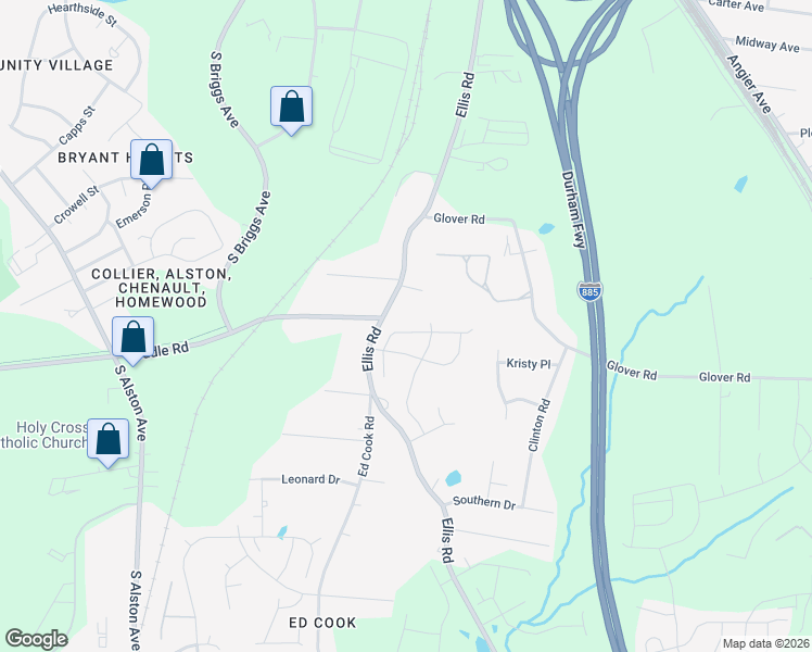map of restaurants, bars, coffee shops, grocery stores, and more near 702 May Road in Durham