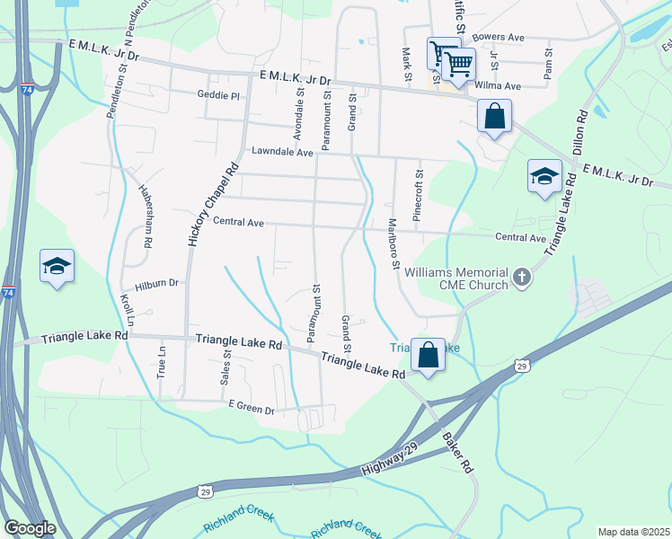 map of restaurants, bars, coffee shops, grocery stores, and more near 621 Paramount Street in High Point